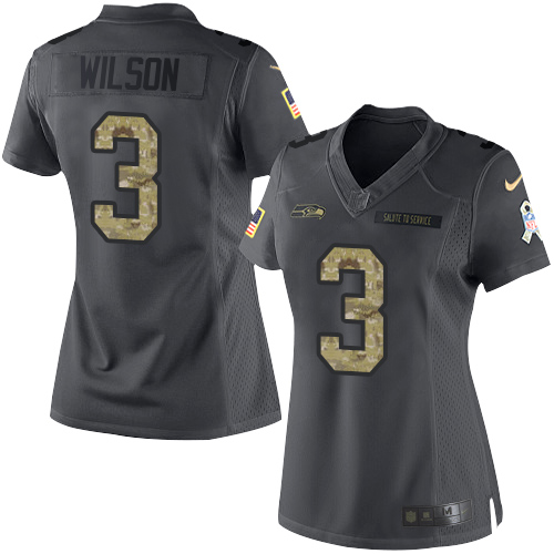 Women's Limited Russell Wilson Nike Jersey Black - #3 2016 Salute to Service NFL Seattle Seahawks